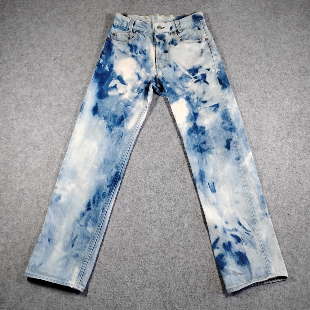 Levis 701 Vintage High Rise Straight Leg Acid‎ Wash Tie Dye Jeans Blue W26 L28